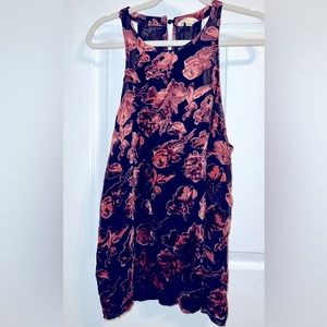 ADIVA Sleeveless Black Top with velvety pink flowers - Size L